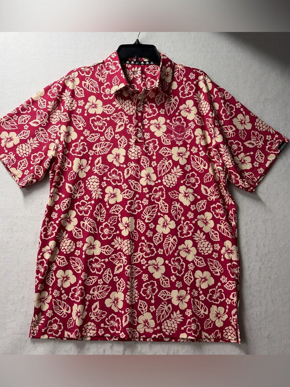 Tattoo Golf Polo Shirt Mens Size Large aloha flora Performance Stretch Skull